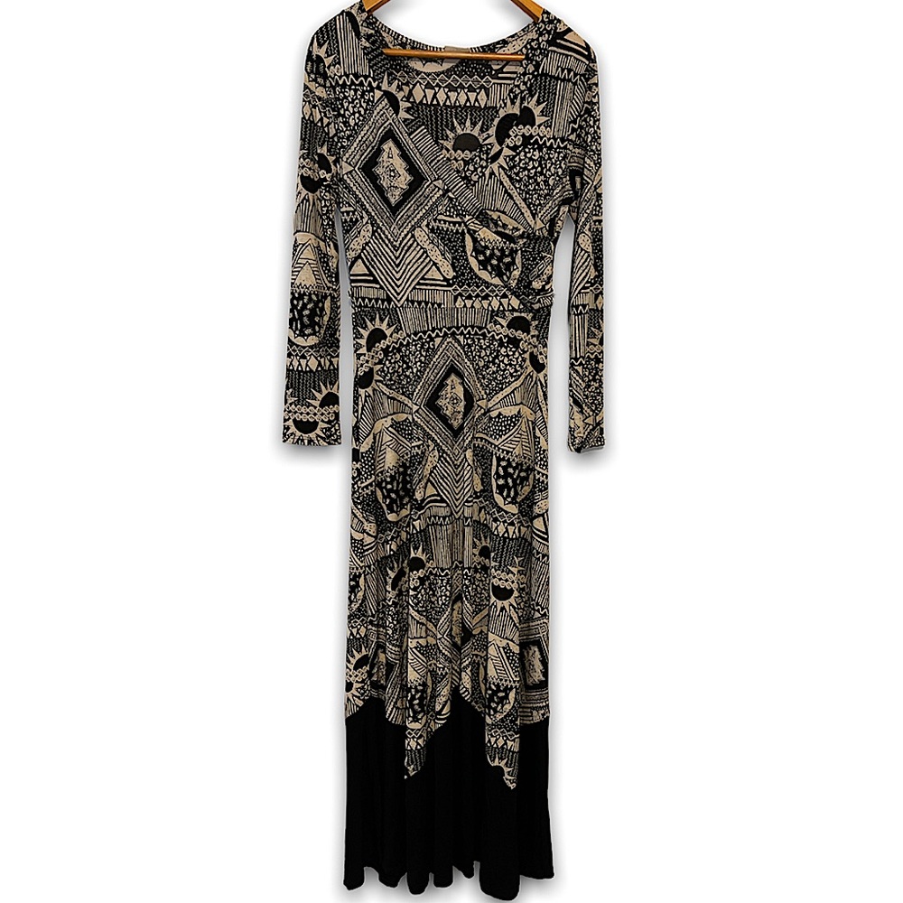 Tua, size XS, Aztec print black/tan maxi dress